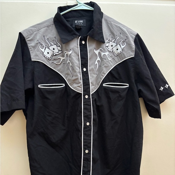 BC Ethic Rockabilly Black /Grey Button Down Shirt - Picture 2 of 7